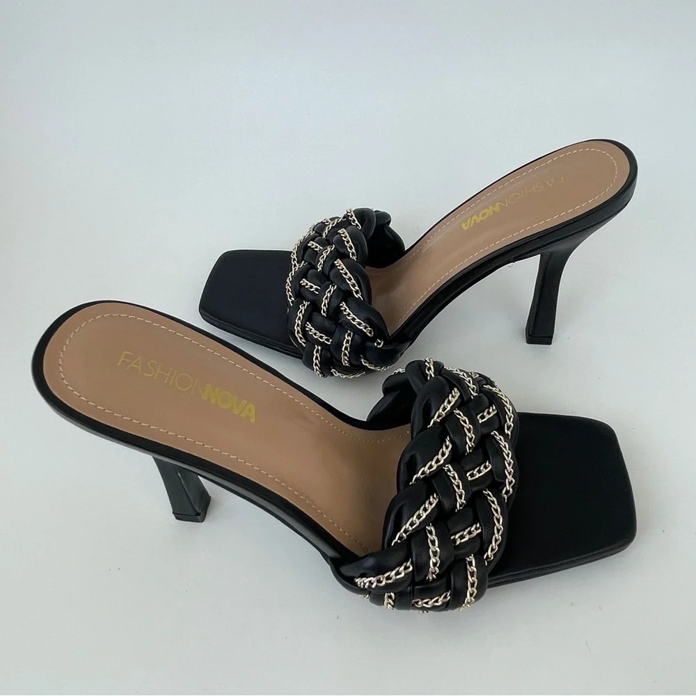 Fashion Nova Black Braided Heels